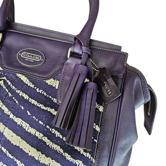 Coach 23409 Legacy Leather Purple Zebra Print Candace Carryall Purse Satchel - Picture 2 of 8